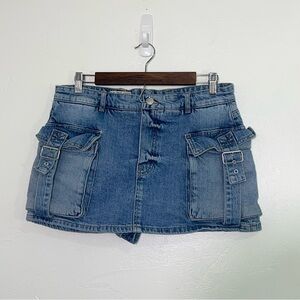 Free People We The Free Denim Cargo Skort Y2K Buckle Utility Mini Skirt